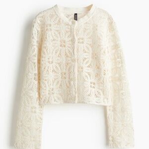 HM Divided Ivory Lace Button-Up Top